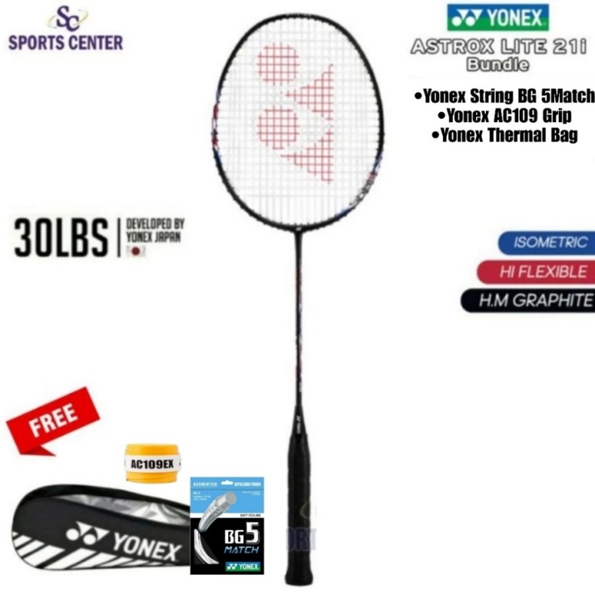 New Full Set Raket Badminton Yonex Astrox Lite 21i / 21 I ( 5U G5